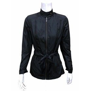 Dennis Basso Water Resistant Jacket with Tab Neck and Belt Black XX-Small Size